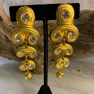 Blanca Line Gold Clip On Earrings with Crystal Details